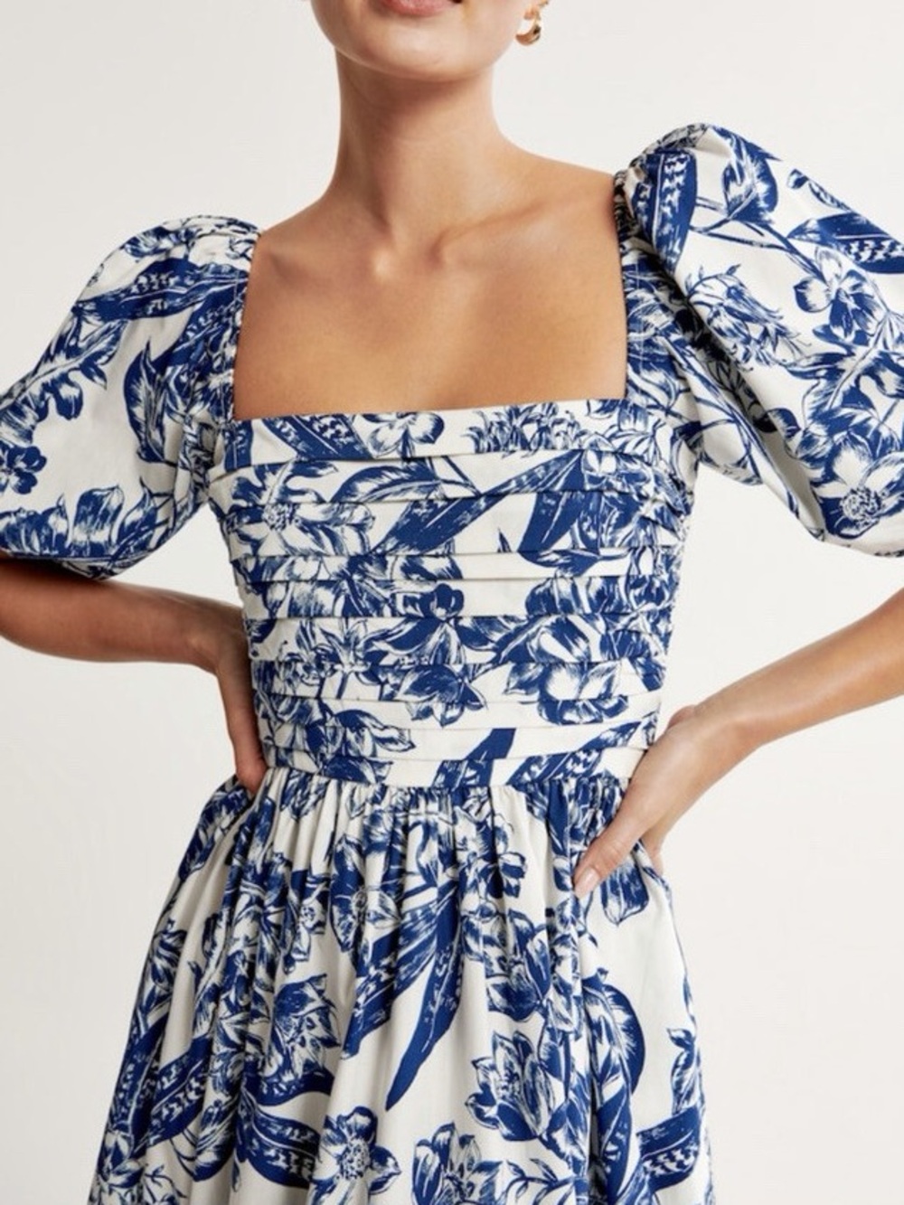 Abercombie & Fitch | Puff Sleeve Midi Dress in Blue Floral
